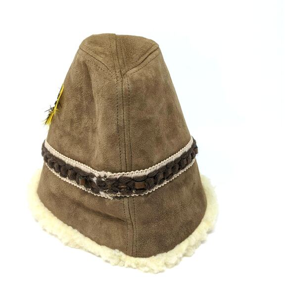 Vintage Deerskin Trading Post Suede Shearling Hat Union Made USA - Picture 2 of 6